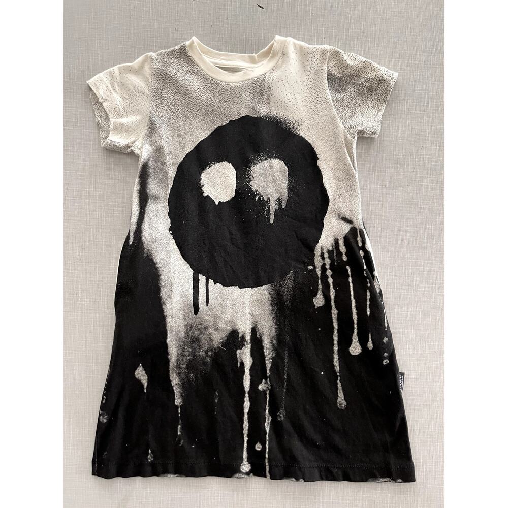 Nununu Sz 2-3 Melting Mask Dress Black Cotton Edgy School Cool Punk Goth NWT